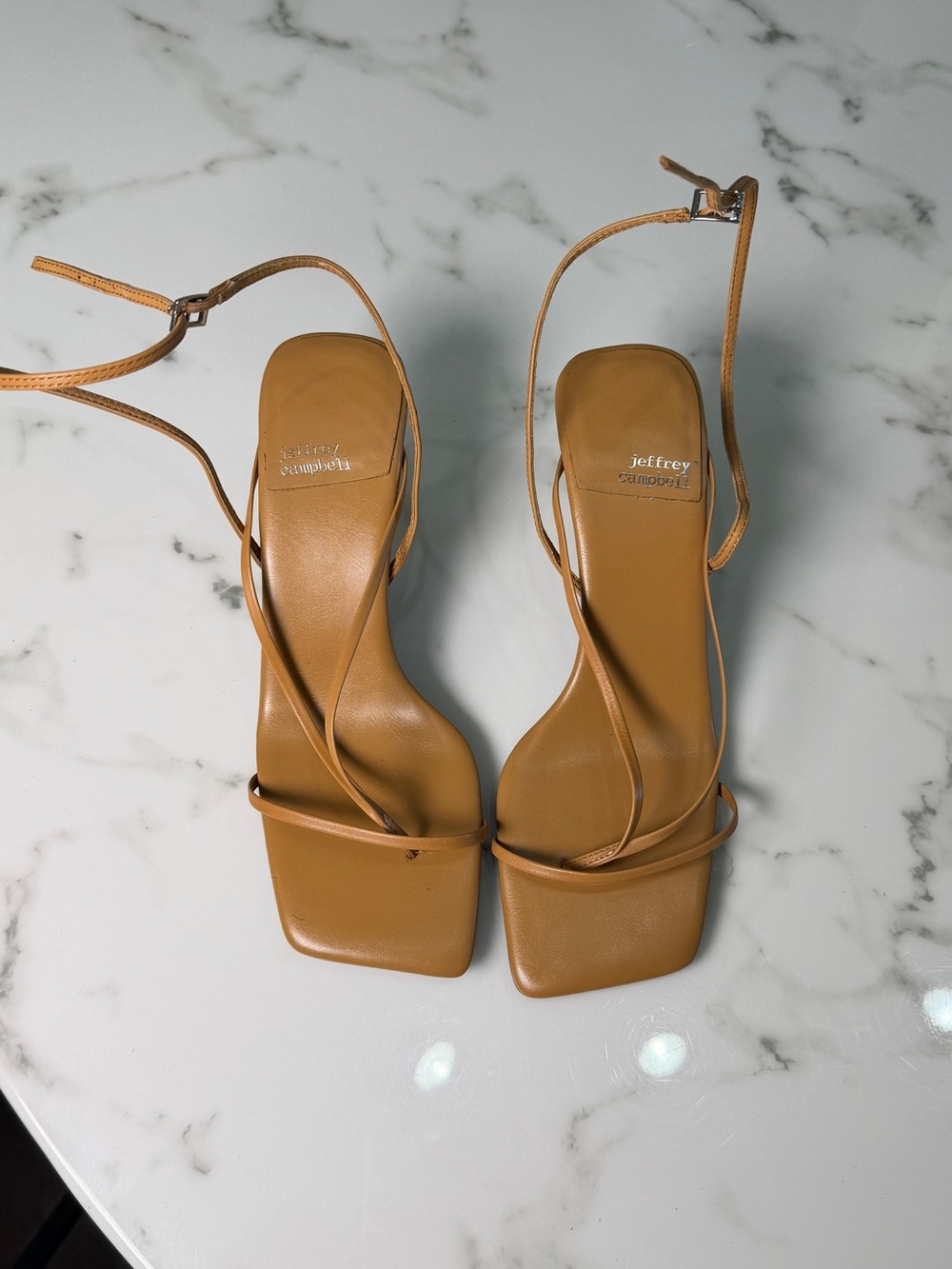 Jeffrey Campbell Tan Minimalist Ankle Strap Kitten Heel Sandals Women's Size 7.5
